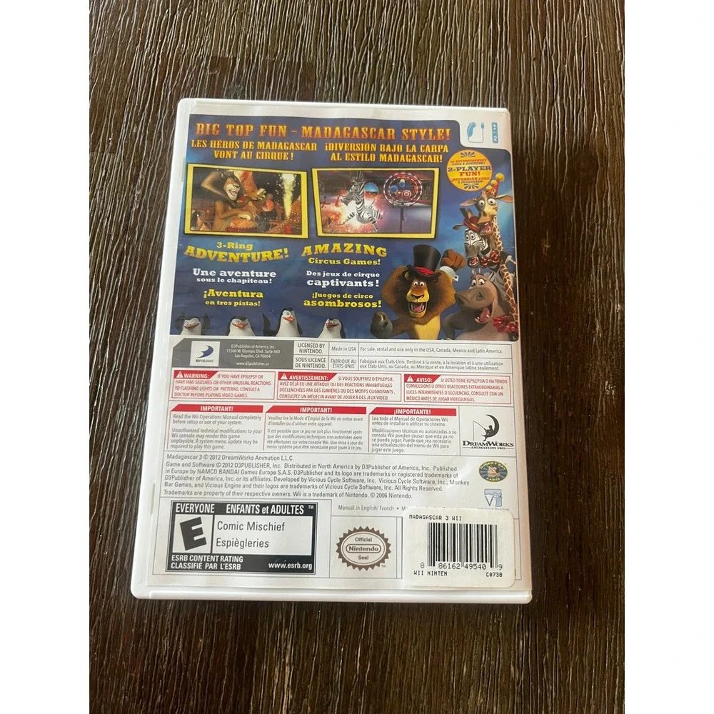 Madagascar 3 The Video Game Nintendo Wii DreamWorks D3Publisher Complete CIB